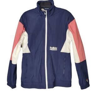 Hollister Windbreaker Navy Pink Full Zip Track Jacket NWT S